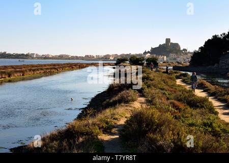 France, Aude, Corbières, Narbonne, Gruissan, le vieux village et le château, forteresse militaire médiévale dominée par le 13e siècle Tour Barberousse Banque D'Images