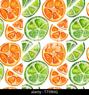 Avec motif transparent orange, pamplemousse et citron vert. Morceaux de fruits méditerranéens. Agrumes isolés. Banque D'Images