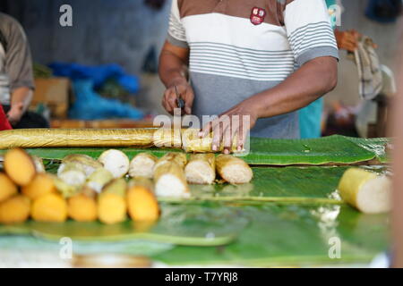 Lemang Bamboo une asiatique traditionnelle des aliments à base de riz gluant, le lait de coco et le sel, cuit dans un bâton de bambou évidé Banque D'Images