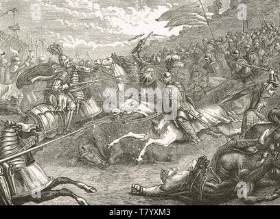 Lord Grey de Wilton menant la charge de cavalerie à la bataille de Pinkie Cleugh,10 Septembre 1547 Banque D'Images