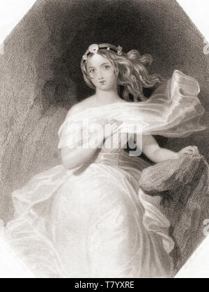 Miranda. Personnage féminin principal de la pièce de Shakespeare la tempête. Galerie de Shakespeare, publié c.1840. Banque D'Images