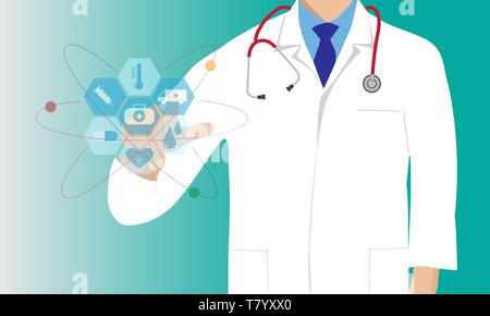 Concept de soins, Meducal médecin doigt sur la conception graphique des icônes modernes de télévision Illustration de Vecteur