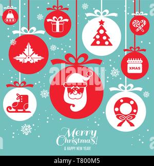 Arrangement de Noël sur bleu avec des jouets Illustration de Vecteur