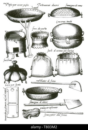 Opéra de Bartolomeo Scappi, les ustensiles Banque D'Images