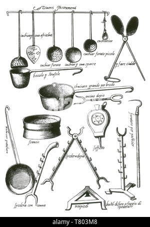 Opéra de Bartolomeo Scappi, les ustensiles Banque D'Images