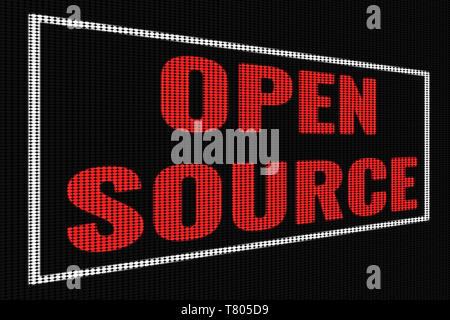 L'Open Source texte rouge sur écran noir, plat effet. Banque D'Images