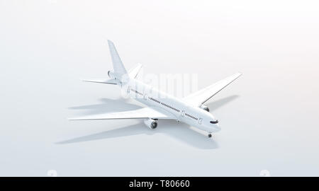 Maquette avion blanc vierge debout, vue latérale isolée, rendu 3D. L'air clair Clair maquette avion modèle isométrique. Avia vide modèle d'avion pour la conception de logo de marque. Banque D'Images