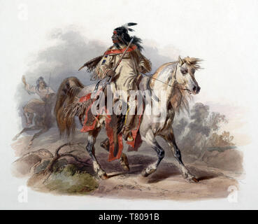 Native American Warrior de Pieds-noirs, années 1830 Banque D'Images