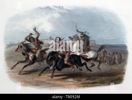 Les Indiens Sioux, courses de chevaux, 1830 Banque D'Images