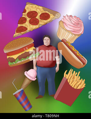 L'obésité et la malbouffe, Illustration conceptuelle Banque D'Images