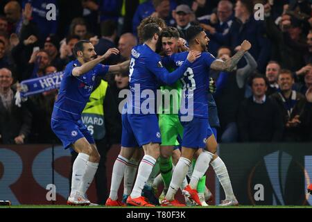 Londres, Royaume-Uni. 09 mai, 2019. Les joueurs de Chelsea célébrer remportant la demi-finale de la Ligue Europa correspondre à deux jambes entre Chelsea et de l'Eintracht Francfort à Stadiumin Stamford Bridge London, Royaume-Uni. Credit : csm/Alamy Live News Banque D'Images