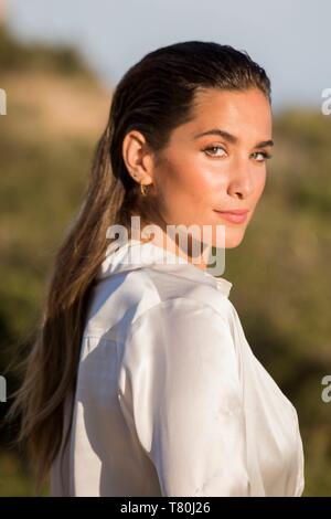 Maria Pombo lors du photocall Calzedonia à Ibiza le jeudi , 09 mai 2019. Appuyez sur cordon Banque D'Images