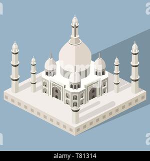 Vector icône 3D isométrique du Mausolée du Taj Mahal avec télévision couleur et ombre style background Illustration de Vecteur