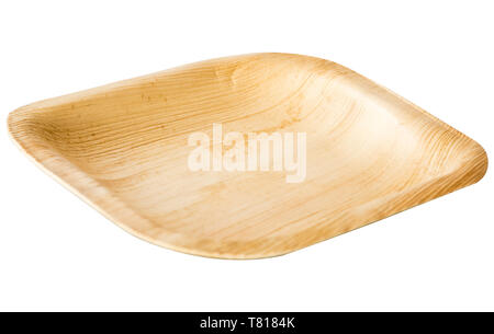 Jetable, compostable, ecologique, respectueux de l'environnement, la feuille de palmier en bois plaques sur fond blanc Banque D'Images