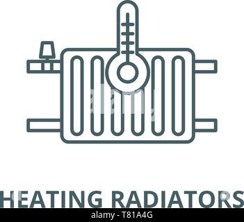 Chauffage radiateurs sur l'icône de la ligne du vecteur linéaire, concept, contours affiche, symbole Illustration de Vecteur