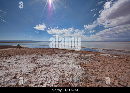 Laguna Tebinquiche réflexions à Cloud, San Pedro de Atacama, Chili Banque D'Images