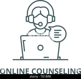 Counseling en ligne ligne vectorielle, l'icône Contour linéaire concept, signe, symbole Illustration de Vecteur