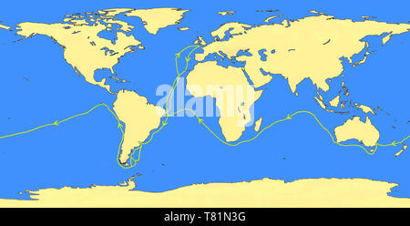 La carte de route de Darwin sur le HMS Beagle, 1831-36 Banque D'Images