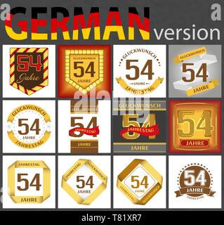 Numéro de série allemande cinquante-quatre ans (54 ans) célébration du design. Numéro d'anniversaire pour votre modèle d'anniversaire. Traduit de l' Illustration de Vecteur