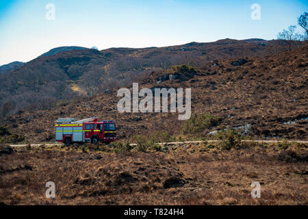 Fire Engine on call out, Ecosse, Royaume-Uni Banque D'Images