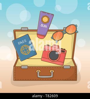 Valise sac avec vacances voyage vecteur illustration design articles Illustration de Vecteur