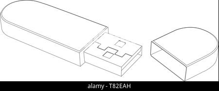 Le lecteur flash USB avec capuchon. Silhouette Illustration de Vecteur