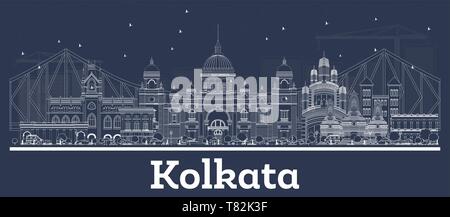 Contours Kolkata Inde Ville avec des bâtiments blancs. Vector Illustration. Les voyages d'affaires et le concept avec l'architecture historique. Kolkata. Illustration de Vecteur