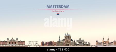 Amsterdam city skyline on beau fond de jour vector illustration Illustration de Vecteur