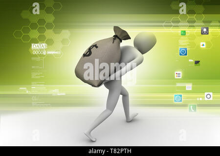 Homme portant le sac dollar Banque D'Images