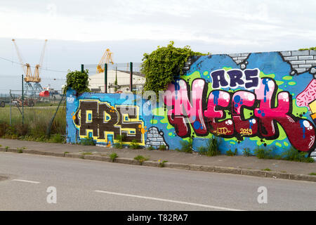 Tag et graffiti sur les murs de Brest, Finistère, Bretagne Banque D'Images