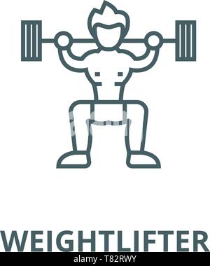 L'icône de la ligne du vecteur haltérophile, concept linéaire, contour affiche, symbole Illustration de Vecteur
