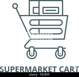 Brouette dans le supermarché, l'icône de la ligne du vecteur concept linéaire, contour affiche, symbole Illustration de Vecteur