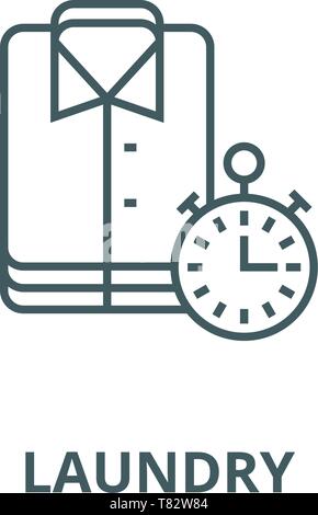 Blanchisserie, des lingettes de nettoyage,nettoyage express sur l'icône de la ligne du vecteur linéaire, concept, contours affiche, symbole Illustration de Vecteur