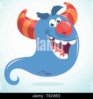 Heureux cartoon monster ou ghost. Vector illustration of blue ghost Halloween Illustration de Vecteur