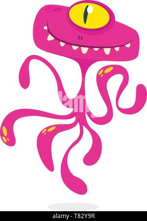 Cute cartoon monster alien ou le poulpe. Vector illustration of pink monster Illustration de Vecteur