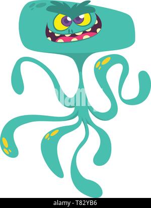 Cute cartoon monster alien ou le poulpe. Vector illustration of blue monster Illustration de Vecteur