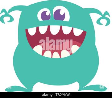 Cartoon Happy Monster avec grande bouche en riant. Vector illustration of blue monster caractère. Conception d'Halloween Illustration de Vecteur