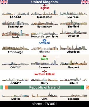 Plus grandes villes du pays à l'horizon des Îles Britanniques Illustration de Vecteur