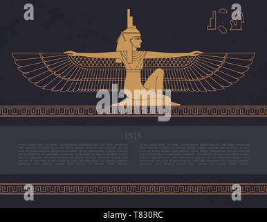 Modèle vecteur conception fertilité égyptienne déesse Isis isolé sur l'arrière-plan dessiné à la main à partir de pyramides égyptiennes, symbole de féminité et de marita Illustration de Vecteur