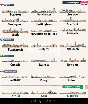 Plus grandes villes du pays à l'horizon des Îles Britanniques Illustration de Vecteur