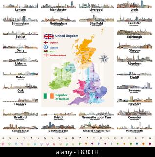 Plus grandes villes du pays à l'horizon des Îles Britanniques Illustration de Vecteur