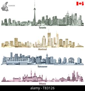 Illustrations vectorielles de villes canadiennes, Toronto, Montréal, Vancouver et Ottawa skylines Illustration de Vecteur