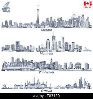 Illustrations vectorielles de villes canadiennes, Toronto, Montréal, Vancouver et Ottawa skylines Illustration de Vecteur