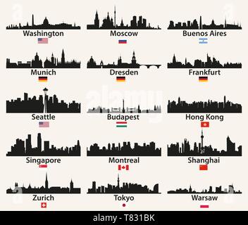 Les villes du monde vecteur silhouettes skylines Illustration de Vecteur