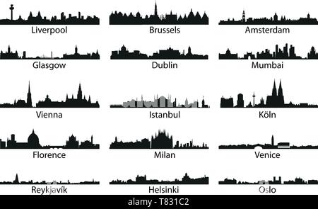 Vector silhouettes des silhouettes de villes Illustration de Vecteur