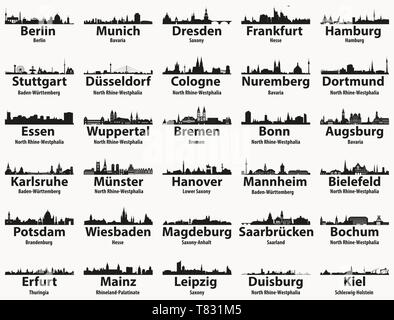 Allemagne plus grandes villes skylines silhouettes vector set Illustration de Vecteur