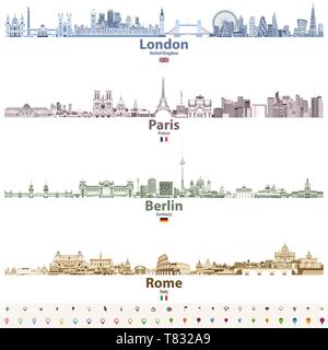 L'horizon de vecteur de Londres, Paris, Berlin et Rome Illustration de Vecteur