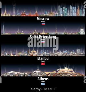 Paysages urbains de Moscou, Saint-Pétersbourg, Istanbul et d'Athènes Illustration de Vecteur