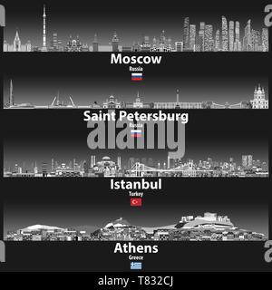 Paysages urbains de Moscou, Saint-Pétersbourg, Istanbul et d'Athènes Illustration de Vecteur