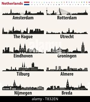 Silhouettes à l'horizon de plus grandes villes des Pays-Bas Illustration de Vecteur